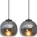 Mirror Smoke Gray Glass Pendant Lights Kitchen Island 2 Pack 7.87" Glass Globe Pendant Light Black Hanging Light Fixture Modern Pendant Lighting for Kitchen Island Bedroom Dining Room