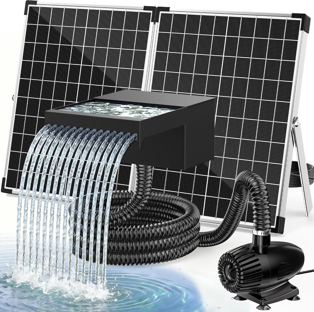 POPOSOAP 55W Solar Pond Waterfall Spillway with Pond Pump, Pond Spillway with 304 Stainless Steel & Filtration System & 9.8FT Tube for Pond Fountain Waterfall Garden Water Features-P5552S