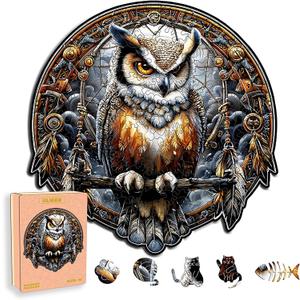 Wooden Puzzles for Adults, Jigsaw Puzzles, Owl Unique Animal Adult Puzzles, Irregular Creative Gift for Family Game, Christmas Birthday Gifts Home Decor