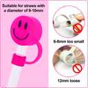 3 x Whaline 6Pcs Smiling Face Straw Covers - Hot Pink Silicone Reusable Topper, Double Sided Pattern Tip Covers 10mm 0.4 Inch for 30 & 40 OZ Tumbler with Handle