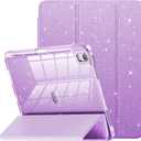INFILAND for iPad Air 11 inch Case M2 2024/M3 2025, iPad Air 7th/6th5th/4th Generation Case 2022/2020 10.9 inch, Glitter Cover with Clear Back, Pencil Holder for Kids Girls, Lavender Purple