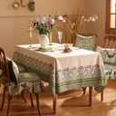 patdrea Designer Vintage Linen Rectangle Table Cloth,Floral Leaves Pattern Anti-Wrinkle Green Tablecloth,Decor Table Cover for Kitchen Dining Christmas,Party,Thanksgiving,63"x87"-Cecilia D