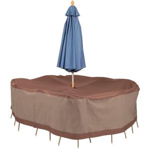 DUCKCOVERS Ultimate Waterproof 88 Inch Rectangular/Oval Patio Table & Chair Set Cover with Umbrella Hole, Outdoor Table Cover, Mocha Cappuccino (88"W x 58"D x 32"H)