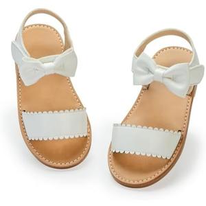 Toddler Girls Sandals Slip-On Open Toe Sandals Little Kid Non-Slip Soft Rubber Sole Princess Flat Shoes, 21