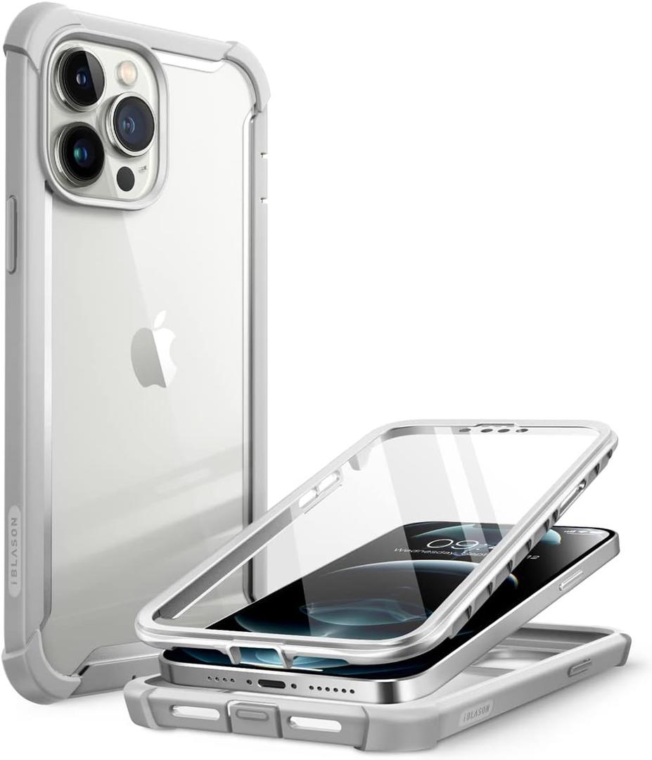 i-Blason Ares Case for iPhone 13 Pro Max 6.7 inch (2021 Release), Dual Layer Rugged Clear Bumper Case with Built-in Screen Protector (Gray)