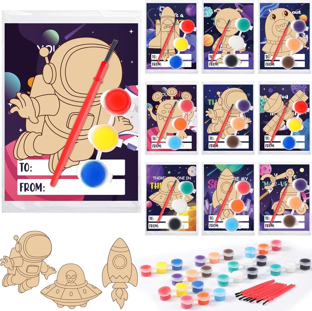 Blosssound 36 Set Outer Space Party Favors Space DIY Wooden Paint Crafts Kit Galaxy Birthday Party Supplies Thank You for Coming Gifts Bulk for Goodie Bags Stuffers Prizes Decor