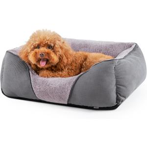 MIXJOY Calming Dog & Cat Beds - Soft Rectangle & Orthopedic Designs, Anti-Slip | Small / Medium Dogs & Indoor Cats (25x21in, Grey)