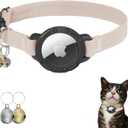 AirTag Cat Collars, Stretchy Collar with Apple AirTag Holder and Bell, Breakaway Design Ultra Elastic GPS Tracking Collars for Cats and Puppies, (7.5-12.5 Inch), Khaki