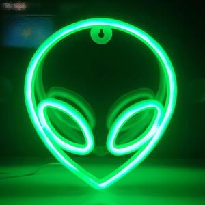 JYWJ Alien Neon Light,USB or 3-AA Battery Powered Neon Signs,LED Desktop Wall Decoration,Various Parties,Decoration Of Business Premises(Green)