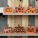 2 x MoDooris 6PCS Halloween Pumpkin Decor Wooden Tiered Tray Decor Halloween Table Sign Fall Pumpkin Freestanding Blocks Signs for Halloween Thanksgiving Fall Party Mantel Farmhouse Home Indoor Decoration