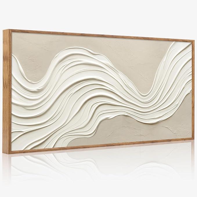 CHDITB Horizontal Wave Wall Art, Neutral Earth Tone Textured Wall Decor
Single Panel Continuous Curved Line Artworks, Gentle Modern Flow Shape Canvas Prints for Living Room Bedroom Office 40"x20"