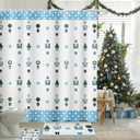 4 Pcs Blue and White Christmas Nutcracker Shower Curtain Set Waterproof Chinoiserie Nutcracker Bathroom Curtain, Non Slip Rug Toilet Lid Cover Bath Mat 12 Hooks for Xmas Holiday Bathroom Decor 72x72''