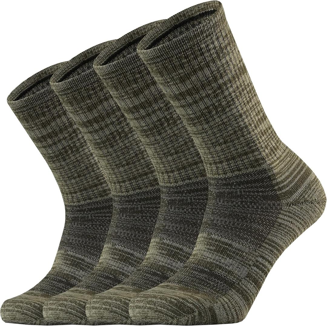 Ortis Men's Merino Wool Cushion Crew Socks with Moisture Wicking Control Light Weight Breathable for Outdoor Hiking Cycling (13-15, Green)