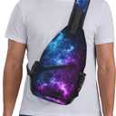 Galaxy Crossbody Sling Bags for Women Men Blue and Purple Galaxy with a Planet and a Moon Space Background Travel Sling Backpack Casual Shoulder Bag Universe Theme Gym Sports Hiking Daypack