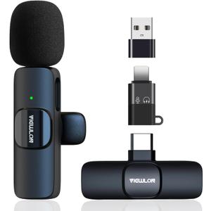 Wireless Microphone for iPhone iPad/Android/PC, Mini Microphone for Video Recording, Plug and Play Lavalier Microphone Lapel Wireless Mic with Noise Reduction