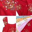 Linen Mini Cute Dress Women Floral Embroidered Dress with Crew Neck and Sleeveless Casual Guest Vintage Dresses (Red, M)