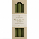Southern Lights European Taper Candles (Set of 6). Elevate your home decor with these premium 7-inch green taper candles. These candles are smokeless and fragrance-free, making them ideal for dining tables and holiday centerpieces