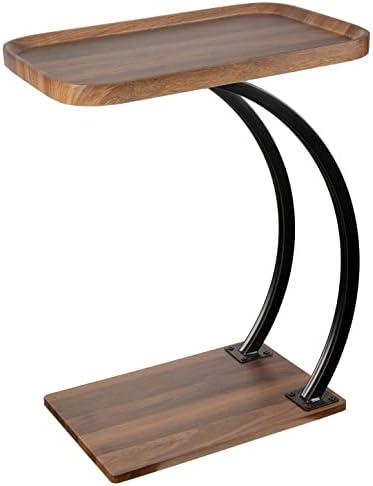 ALPOME C Shaped 2tier Large Tray Wood top Heavy Duty Side end Table Large TV Tray for Couch Sofa Double Bent Tubes 2