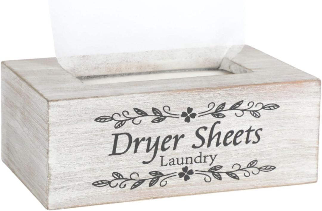 Dryer Sheet Holder Farmhouse Laundry Room Decor - Decorations and Organization - Fabric Softener Dispenser -Rustic Laundry Room Addition - Elevate Your Home - 8 x 5 x 3 Inches(Pinewood,White)