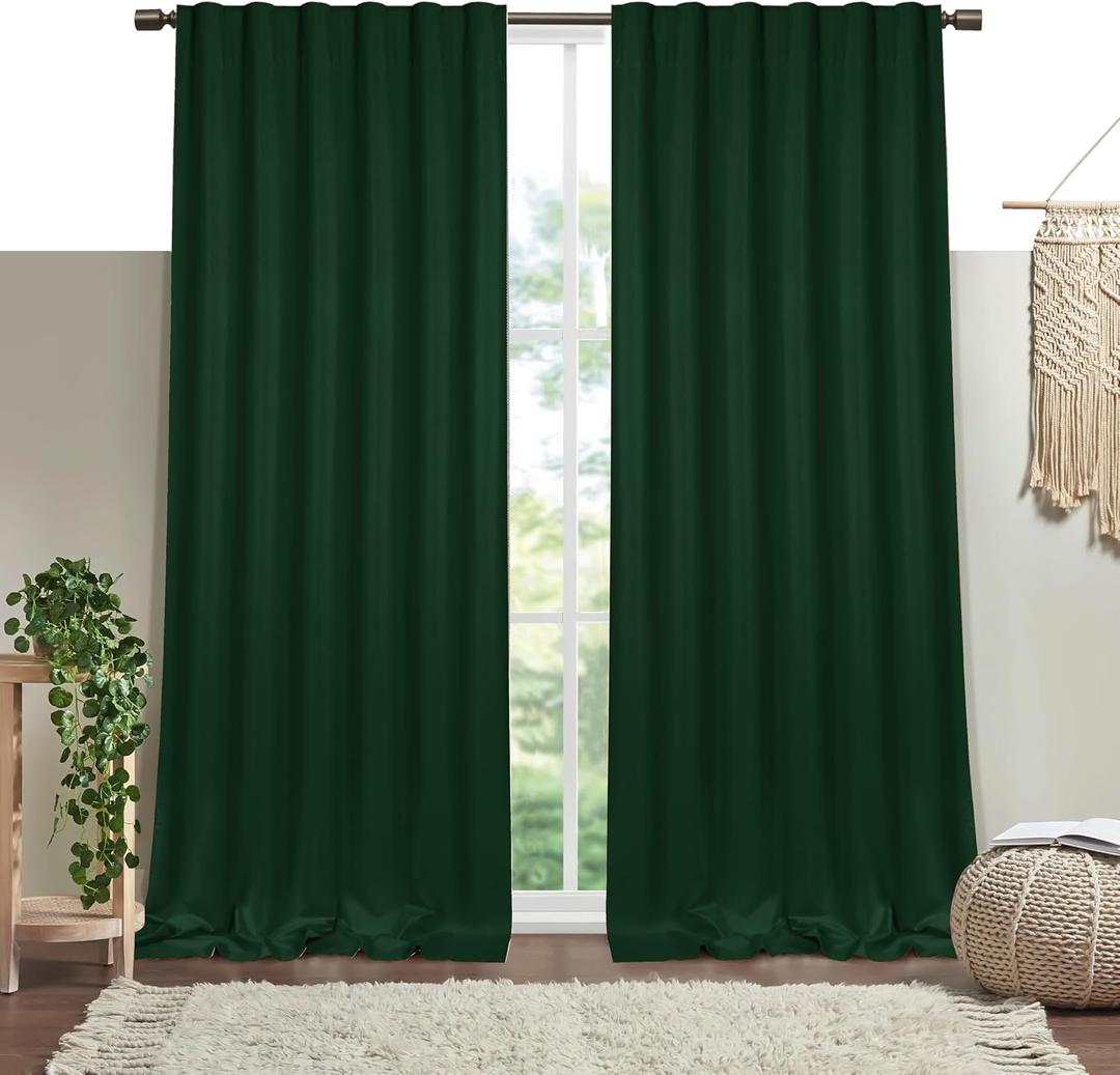Forest Green Solid Panel Curtains, 63 Inches Long, Set of 2, 100% Cotton, Light Filtering for Privacy, Nature-Inspired Farmhouse Look, Great for Bedroom, Living Room, 54" W x 63" L