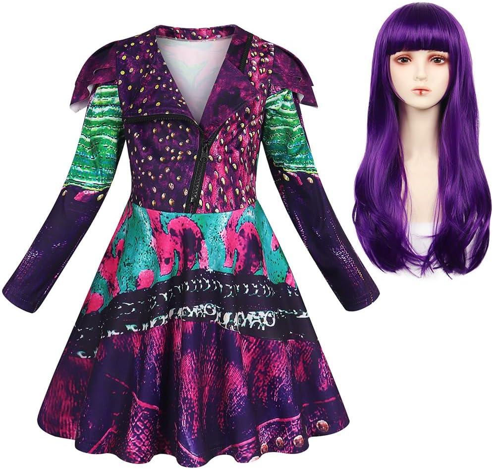 MetCuento Girls Halloween Costume with Wig Girls Zipper Jacket Long Sleeve Dress Kids Halloween Dress up Outfit, size 3-4