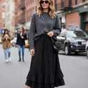 MATSUMIZUYU Women High Waisted Ruffle A Line Long Skirt Vintage Renaissance Pirate Maxi Skirt with Pockets Halloween Costume Black-S