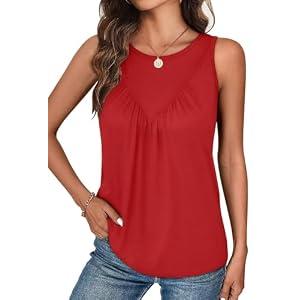 Bliwov Womens Tank Tops Crewneck Sleeveless Trendy Summer Casual Shirts Loose Fit Plus Size Beach Vacation Workout Clothes Red, Small 