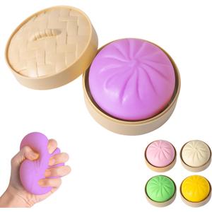 Dumpling Squishy, Mystery Squishy Dumpling Box, Fidget Toys Adults & Teens, Easter Basket Stuffers, Stocking Stuffers, Sensory Stress Ball Squeeze Toys for Stress Relief (Deep Purple)