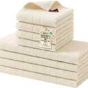 Homaxy Kitchen Towels and Dishcloths Set, 12 x 12 and 13 x 28 Inches, Set of 8 Bulk Cotton Terry Kitchen Towels Set, Checkered Designed, Soft and Super Absorbent Dish Cloths, Beige