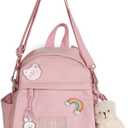 Pink-2 5L Mini Backpack with Cute Pin Accessories - Perfect for School, Gym, Library, Travel, Hiking, Party, Camping - Bottle Holder, Zipper, Nylon, 10.5X9X5 inches
