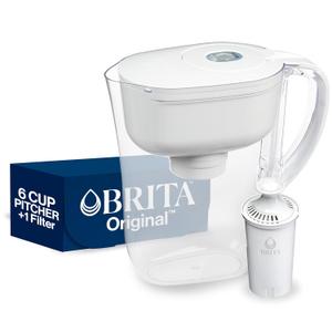 Brita Water Filter Pitcher for Tap and Drinking Water with 1 Standard Filter, Lasts 2 Months, 6-Cup Capacity, BPA Free, White