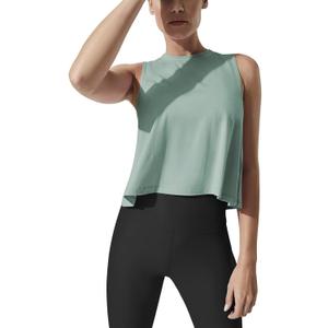 Mippo Crop Tops for Women Womens Workout Tops Flowy Cropped Tank Tops Athletic Shirts (M)