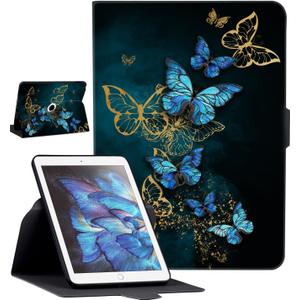 Rotating Case for iPad 9.7 inch 6th/5th (2018/2017), and iPad Air 2 with Auto Sleep/Wake,Blue Butterfly