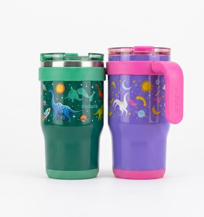 REDUCE CHILLER GO Insulated Kids Tumbler – 14 oz Stainless Steel Cup with Leak-Proof Lid, Stays Cold 18 Hours, Dishwasher Safe – Kids Water Bottle for School, Travel & On the Go - Jurassic Space... 2 pcs