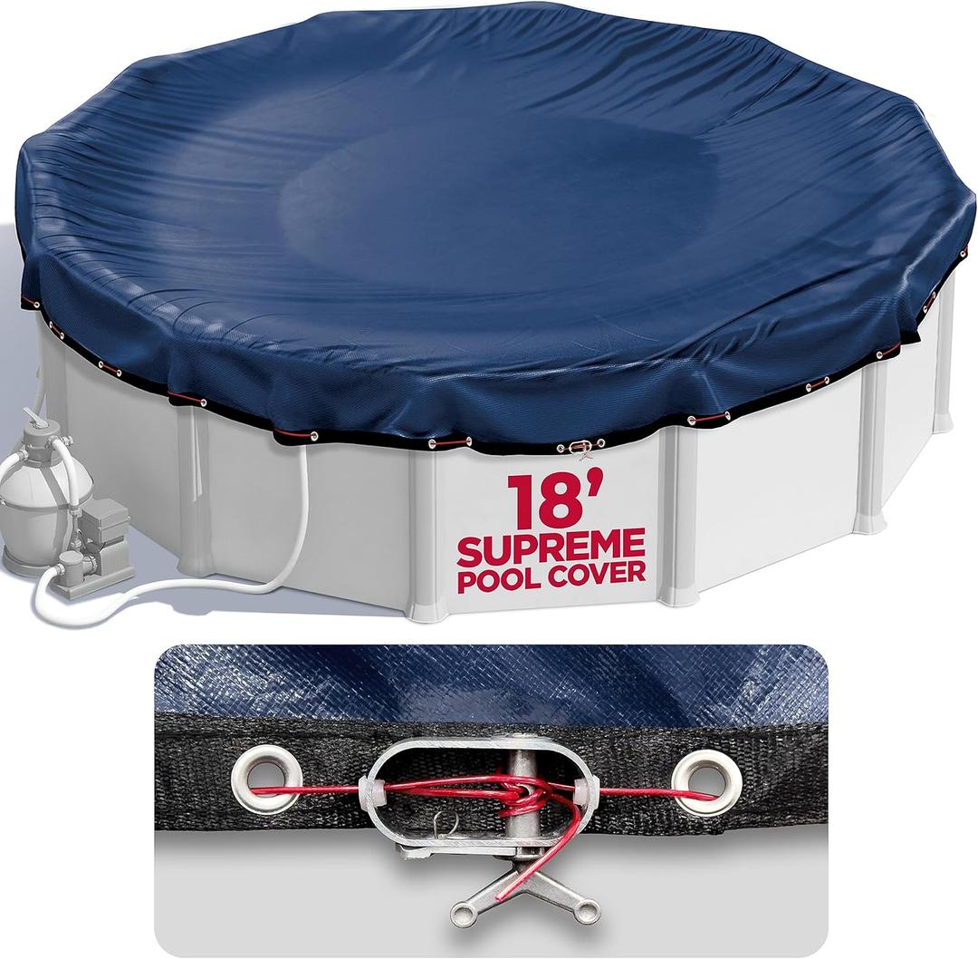 18 ft Round Pool Cover for Above Ground Pools, Above Ground Pool Cover, Swimming Pool Cover, Winter Pool Cover, Keeps Out Debris, Cold and UV Resistant, Supreme Mesh, Navy Blue