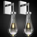 Raindrop Wall Sconces Set of Two Chrome Sconces Wall Decor Modern Wall Lighting Glass Bathroom Sconces Indoor Vanity Light Wall Lamp for Bedroom Living Room Stair (2Pack)