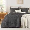 Andency Dark Grey Oversized Super King Comforter Set 120x120, Extra Large King Size Comforter Oversize Boho Soft Warm Bedding Comforter Sets, 3 Pieces Aesthetic Chevron Textured Bedding Set