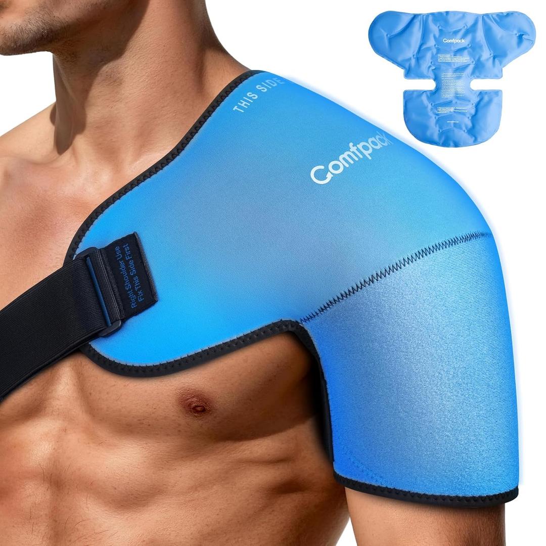 Comfpack Shoulder Brace Ice Pack Wrap for Rotator Cuff and Arm, 3D Gel Cold Compression Sleeve for Injuries, Bursitis, Tendinitis, Surgery Recovery, Easy to Put On & Take Off, Gifts (One Size Fits Most)