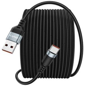 USB C Cable 25ft Fast Charging 12W, Extra Long USB A 2.0 to USB-C Charge Cord 25 foot 480Mbps Data Transfer Type C Black Braided for iPhone 17/16/15, Galaxy S25/24/23, Pixel XL/2/3/4XL, LG V30, Nokia