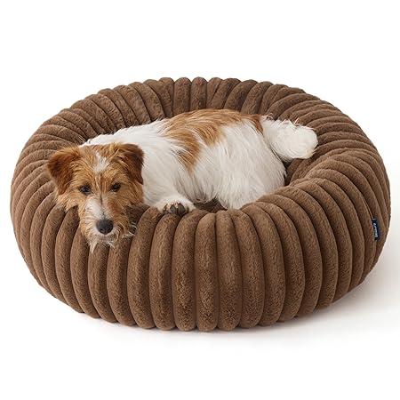 Bedsure Donut Small Dog Bed - Dog Beds for Small Dogs with Corduroy Fleece & Anti Slip Bottom, Round Faux Fur Pet Beds with Washable Removable Cover, Copper Brown, 27x27x8 inches