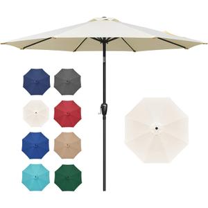 Simple Deluxe 9FT Outdoor Patio Umbrella Table Market Umbrella with Push Button Tilt and Crank, 8 Sturdy Ribs, UV Protection Waterproof for Garden, Lawn, Deck, Backyard, Pool, Creamy White