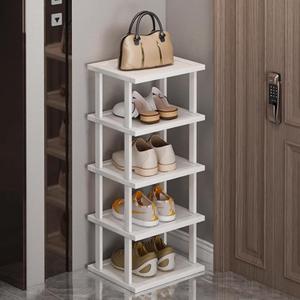 SAN HE Bamboo Shoe Rack 5Tier- Vertical White Shoe Rack for Small Spaces, Tall Narrow Shoe Rack Organizer for Closet Entryway Corner Garage and Bedroom,Skinny Shoe Shelf with Free Stackable DIY