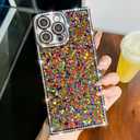 Trendy Girly Glitter Powder Compatible with iPhone 15 Pro Max Rectangle Case, Elegent Cute Slim Women Bling Diamond Rhinestones Plating Phone Cases(Black,15 Pro Max)