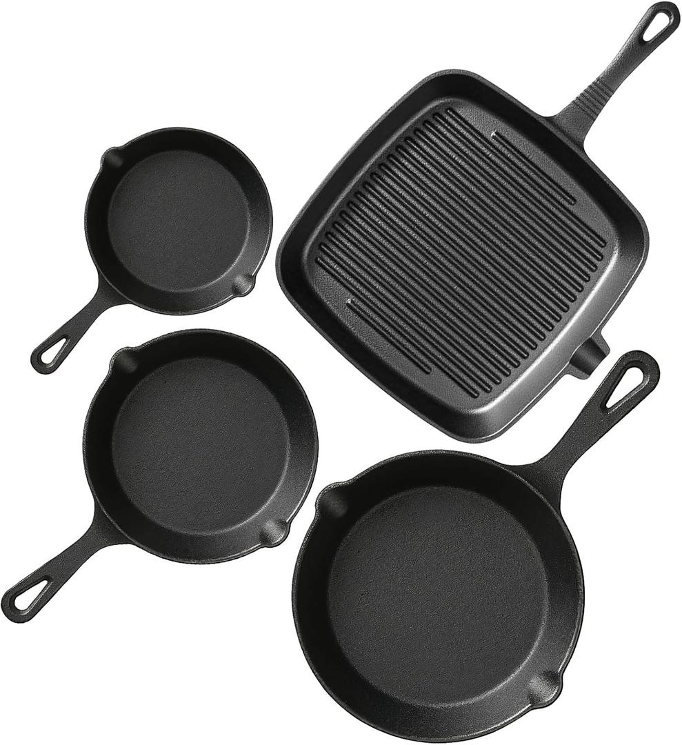YIYOBEATFO PreSeasoned Cast Iron skillets,3 Piece Durable Pots and Pans Set with Handle Covers for Grill, BBQ, Camping Fire, Stovetop, Kitchen and Camping Cookware