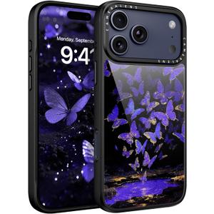 DOMAVER for iPhone 17 Pro Max Case, Butterfly Starlight Pattern [Military-Grade Protection] Women Girl Anti-Slip Shockproof Bumper Phone Cases for iPhone 17 Pro Max 6.9inch, Black/Purple