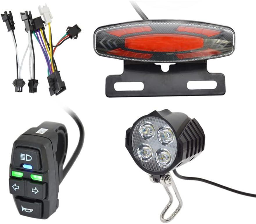 TEQIN Ebike Headlight and Tail Light Sets, 24V to 48V Front Rear Warning Lights Kit, LED Night Spotlight Cycling Modification Parts 24-48V