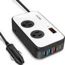 200W Power Inverter for Car, DC 12V to AC 110V Car Outlet Adapter with PD 25W USB-C, QC3.0 and LCD Display (Black/White)