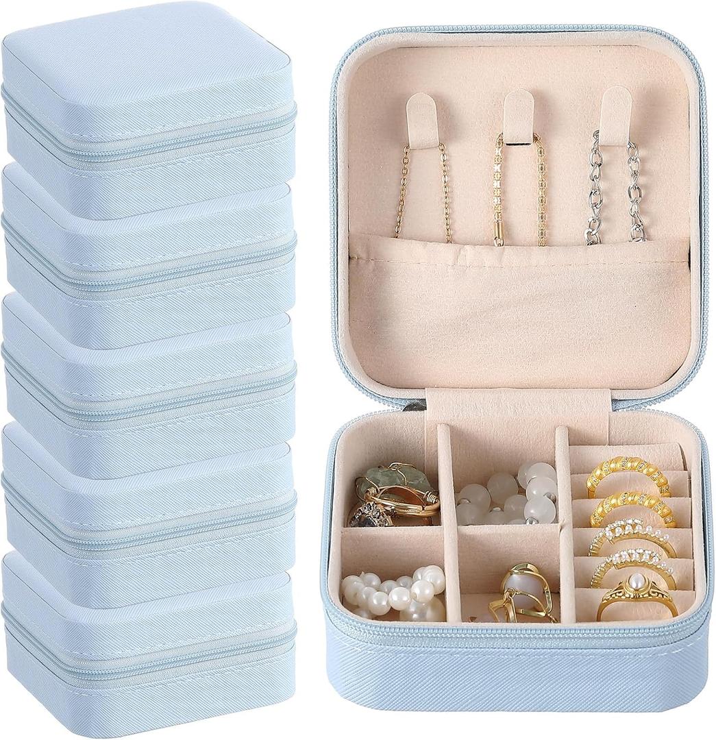 Taiyin Travel Jewelry Case, Bridesmaid Gifts Mini Jewelry Organizer, PU Leather Portable Earring Box for Women Girls (Blue)