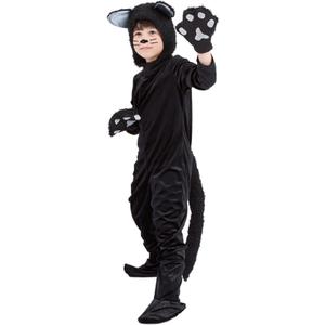 Black Cat Animal Costume Girls, Kids Black Cat Halloween Cosplay Dress up Jumpsuit Costume For Girls Boys. size L