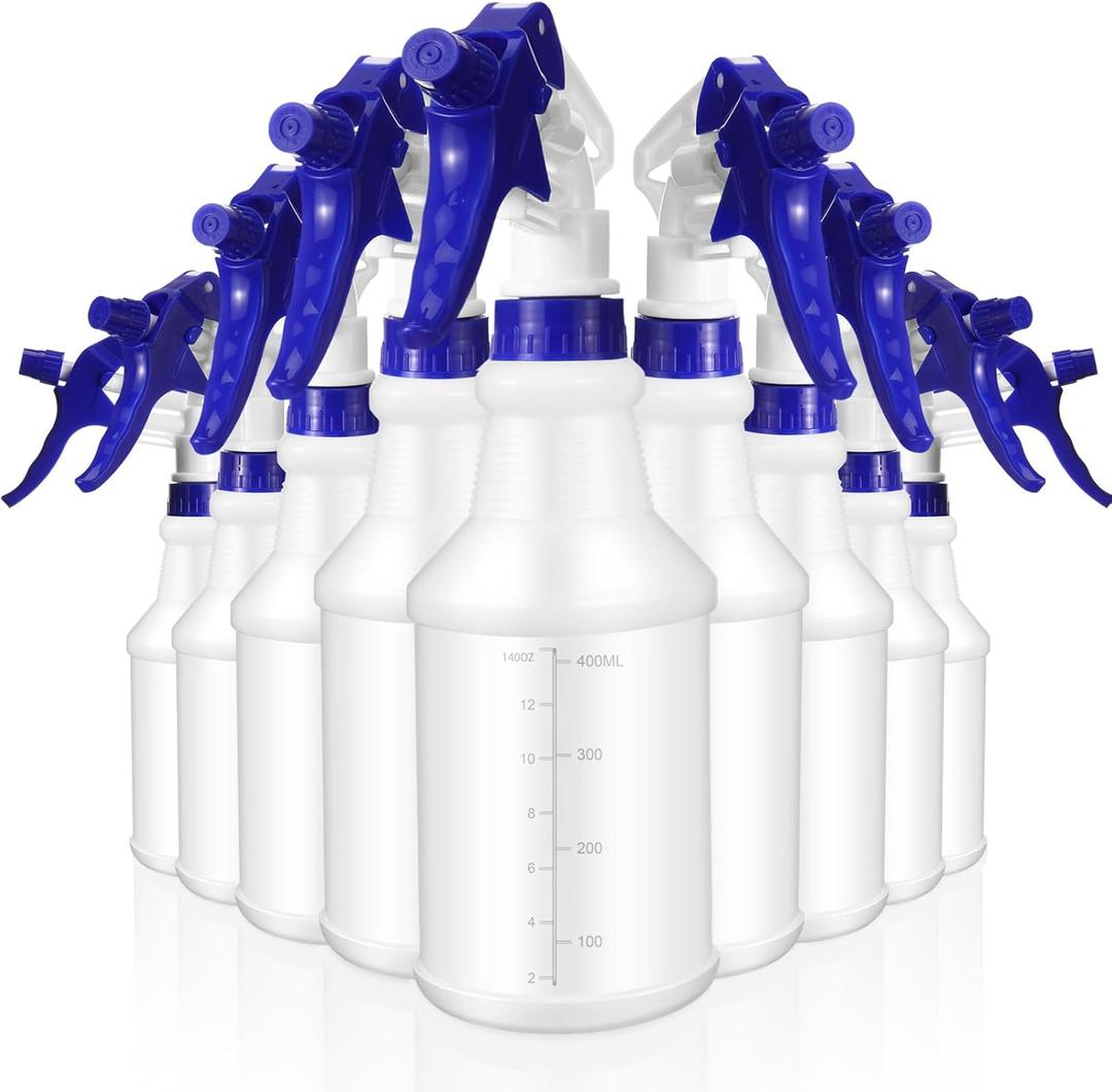 10 Pack Spray Bottles 16 Oz Empty Water Spray Bottles for Cleaning Heavy Duty Refillable Squirt container with Measurements Adjustable Nozzle for Household Commercial Industrial(Blue) (Stylish Style)